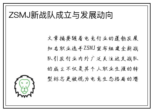 ZSMJ新战队成立与发展动向